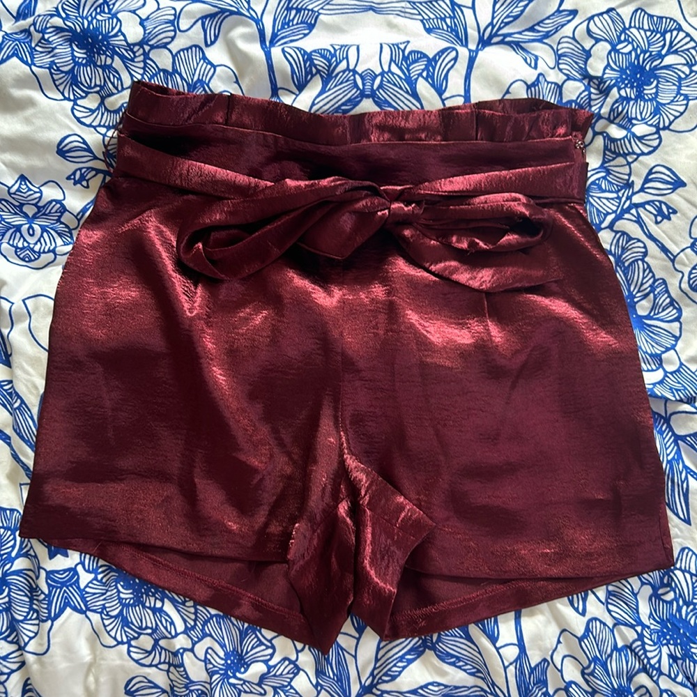 Women’s Satin Tie-Waist Shorts in Burgundy